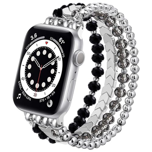 Image of MOFREE Beaded Bracelet Compatible for Apple Watch Band 38mm 40mm 41mm 42mm 44mm 45mm Women,Fashion Handmade Elastic Stretch Strap for iWatch Series SE 8 7 6 5 4 3 2 1