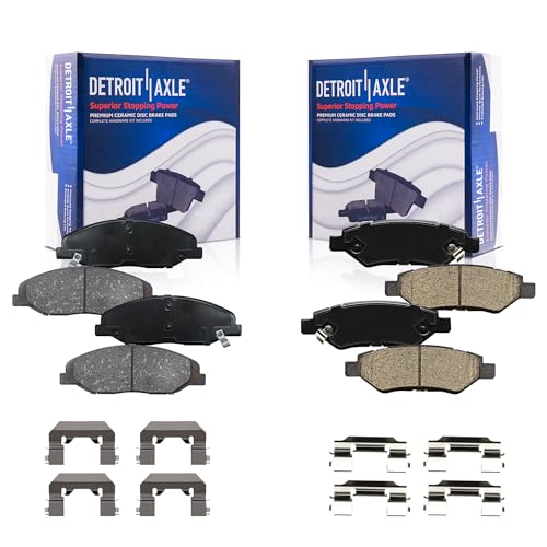 Image of Detroit Axle - Brake Pads for 2008 2009 2010 2011 2012 2013 2014 Cadillac CTS Ceramic Brakes Pads w /Hardware Front & Rear Replacement