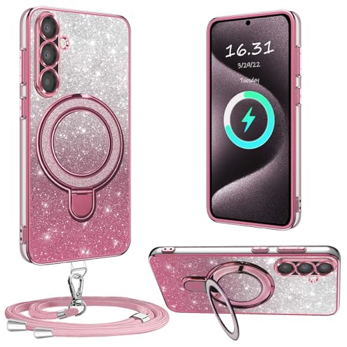 XCYYOO Funda para teléfono móvil Samsung Galaxy A56 5G con correa, [con cadena para teléfono móvil extraíble] Carcasa transparente de silicona a prueba de golpes con anillo con cadena para A56 5G