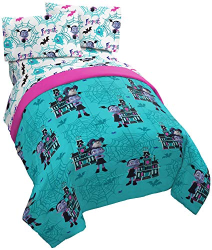 Disney Vampirina 4 Piece Twin Bed Set - Includes Comforter & Sheet Set - Super Soft Fade Resistant Polyester - (Official Disney Product)