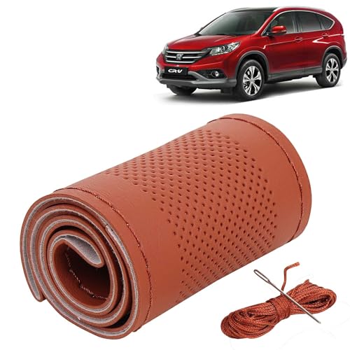 Image of KINGSWAY PU Leatherite Car Steering Cover Sewable Compatible with Honda CRV (Year 2012-2018), Tan Color with Tan Thread, Pack of 1 with Sewing Needle and Thread