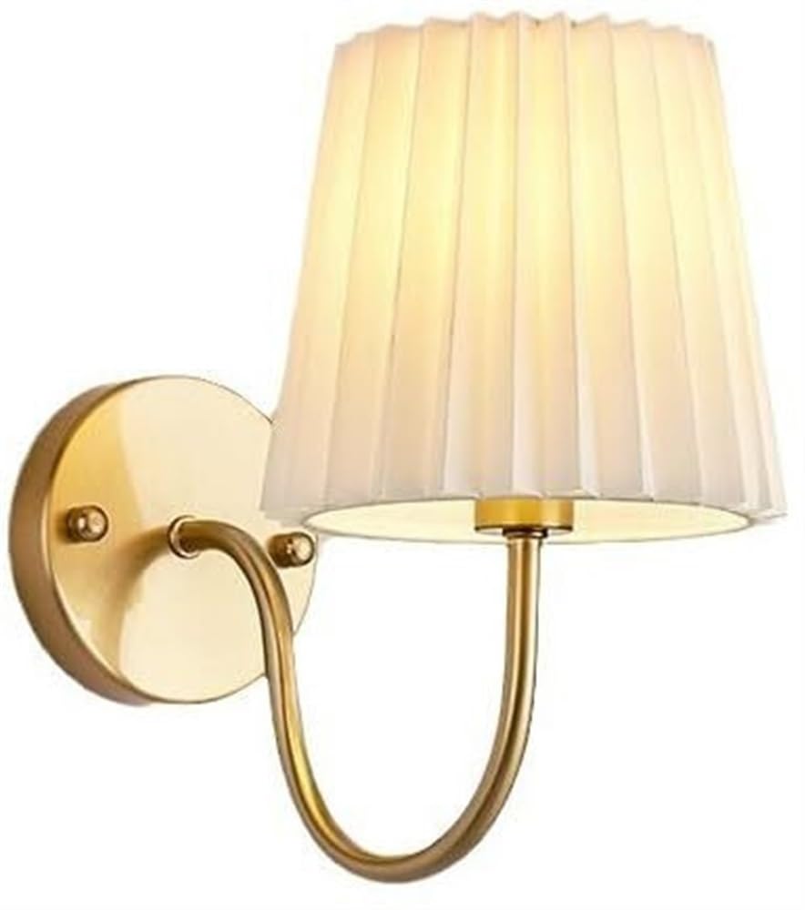 HPTHLY Nordic White Wall Sconce, Vintage Pleated Fabric Wall Lamp, Gold Wall Sconce, Industrial Bathroom Wall Light Fixture, Gooseneck Wall Mounted Lamp For Bedroom B