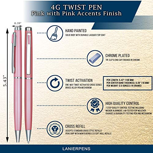 Image of Lanier 4G Ballpoint Pen - Shiny Chrome Ring & Parts with Medium Tip 0.7mm Cross Style Refill (with Accents - White or Black or Purple or Pink)