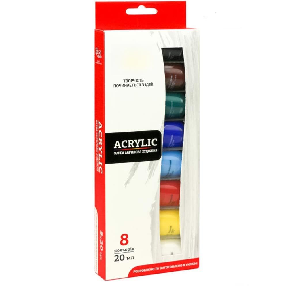 Kit (Set) Pittura acrilica Professionale, Set da 8 Colori acrilici 20ml, su Tela, Legno, Argilla, Tessuto, Unghie, Ceramica e Artigianato. per Studenti e Professionisti