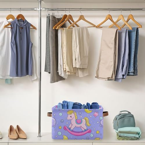 Panier de rangement pliable et imperméable violet motif cheval à bascule