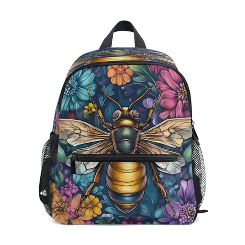 ALAZA Toddler Backpacks for Boys Girls Beautiful Bee Colorful Flowers Kids Backpack with Chest Clip and Name Tag,M
