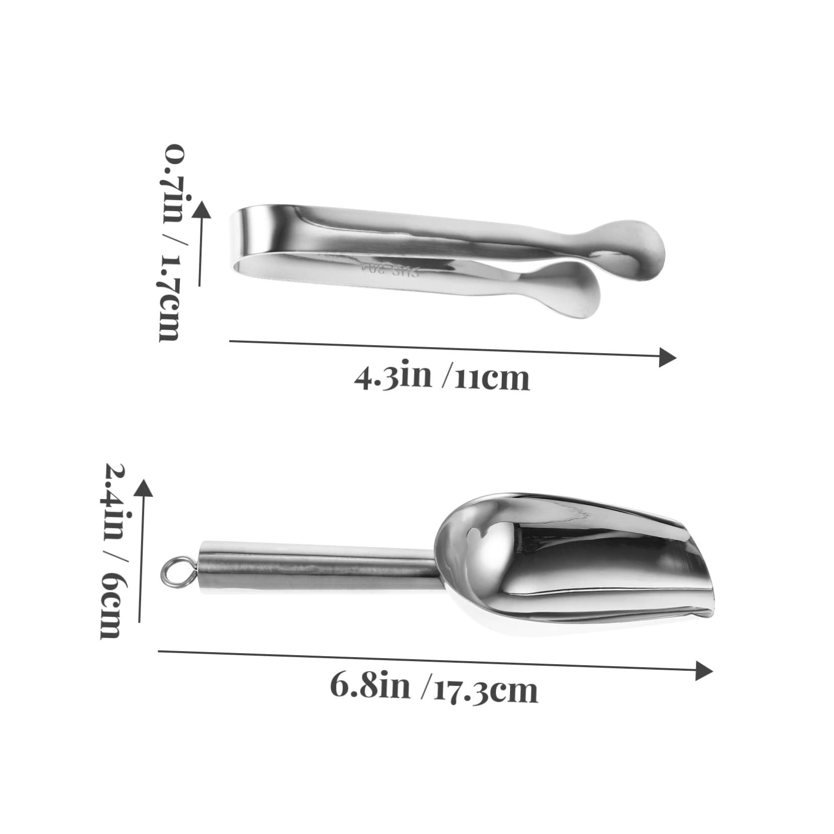 1Set Stainless Steel Ice Cube Scoop and Tongs Bar Ice Scoop and Clip Kit Ergonomic Design for Comfort for Kitchen Bar and Dessert Shop Use