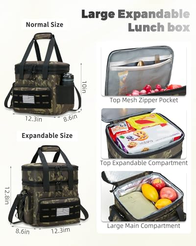 Image of holuxer Tactical Lunch Bag & Lunch Box for Men - Large Double Deck Expandable Insulated Soft Adult Lunchbox for Work - Cooler Bag for Beach, Picnic, Camping,Outdoor,Travel (Camo,16L)