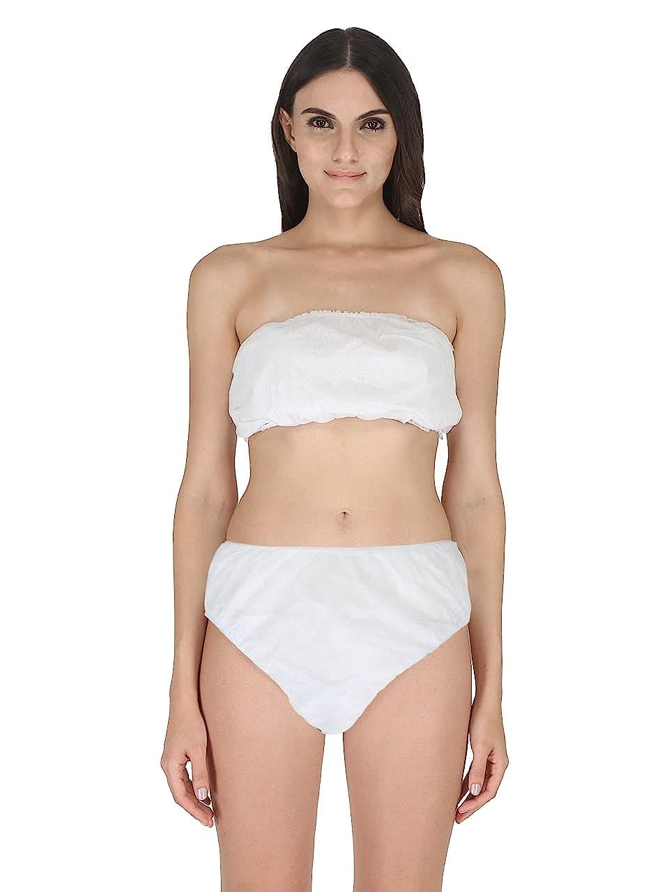 ( Pack of 20 Spunlace Women's Cotton Disposable Underwear White Bra & Panty Maternity Massage Centre Beauty Parlour Underpants Hospitals Hotels waxing Salons-image-39