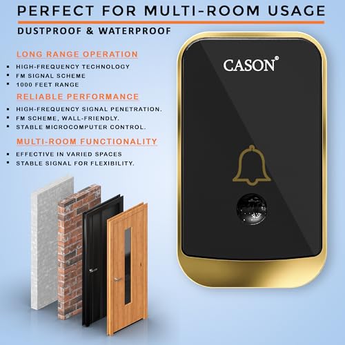 Image of CASON - Wireless Door Bell for Home Long Range /Door Bell wireless For Home /Wireless Calling Bell,Remote Bell With Socket Plug In type, up to 1000ft Range with 45 Chimes (1 Remote 1 Receiver, Black)