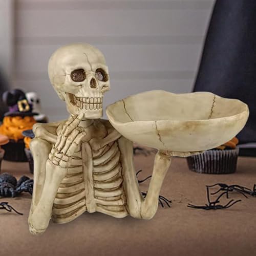 FIALAME Halloween Skull Decor Candy Dish Key Bowl, Vintage Skeleton Table Ornaments for Halloween Party Decoration and Storage Container