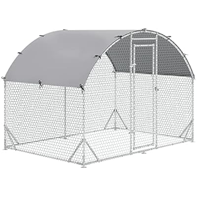 PawHut Walk-In Chicken Run Galvanized Chicken Coop Hen Poultry House Cage Rabbit Hutch Pet Playpen Backyard with Water-Resist Cover, 2.8 x 1.9 x 2m