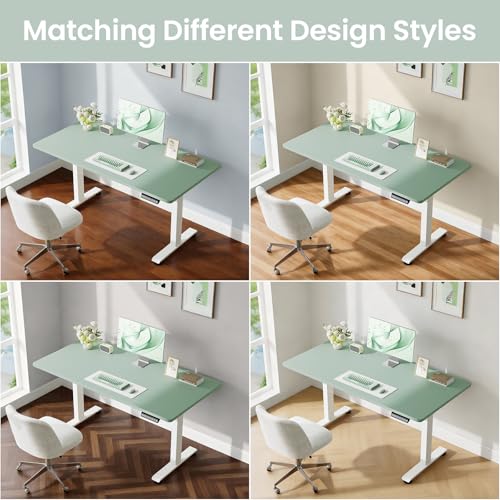 Image of Veken 55 Inch Large Electric Standing Desk, 4 Memory Heights Adjustable,Sit to Stand Up, Work Home Office Computer Table for Study, Walking Pad, Writing, and Games, Wooden Desktop Desks, Green