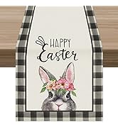 Celepaty Buffalo Plaid Happy Easter Table Runner, Cute Rabbit Table Runner 72 Inches Long, Easter...