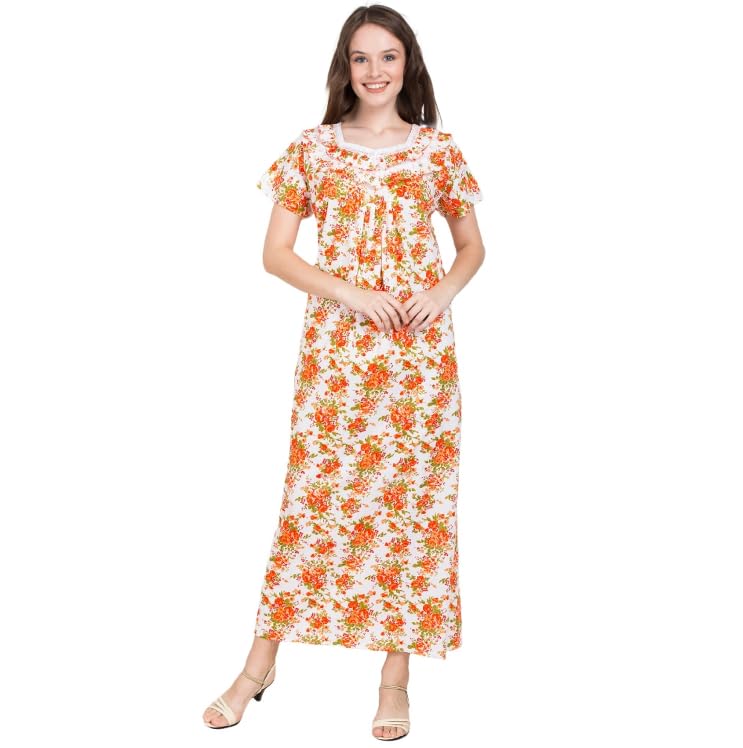Pure Cotton Nighty for Womens | Breathable Comfortable with Full Ankle Length - All Over Printed Sleepwear Maxi Night Gowns | Nightwear Nightdress for Ladies | XL/2XL-image-25