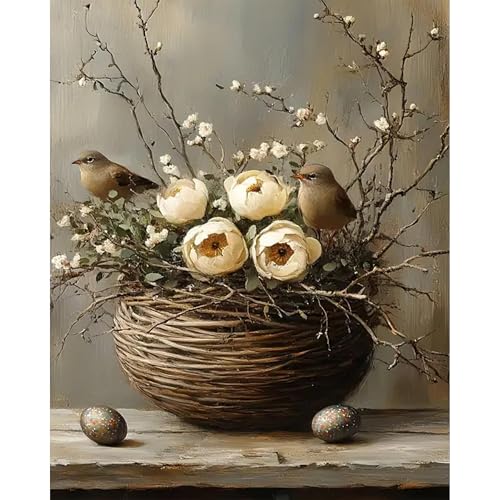 Image of Bird Stamped Cross Stitch Kits for Adults -Flower Embroidery Kits for Beginners Adults,11 CT Patterns Dimensions Counted Cross Stitch Kits for Adults Arts Craft 12x16 inch