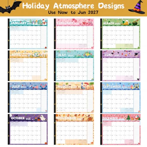 Image of Desk Calendar 2026-2027, 18-Month Large 22x17 Desk Pad Calendar from Jul 2026 to Dec 2027, Academic Planner with Cute Monthly Cartoon Themes, Waterproof Cover & Corner Protectors for Home, Office, School