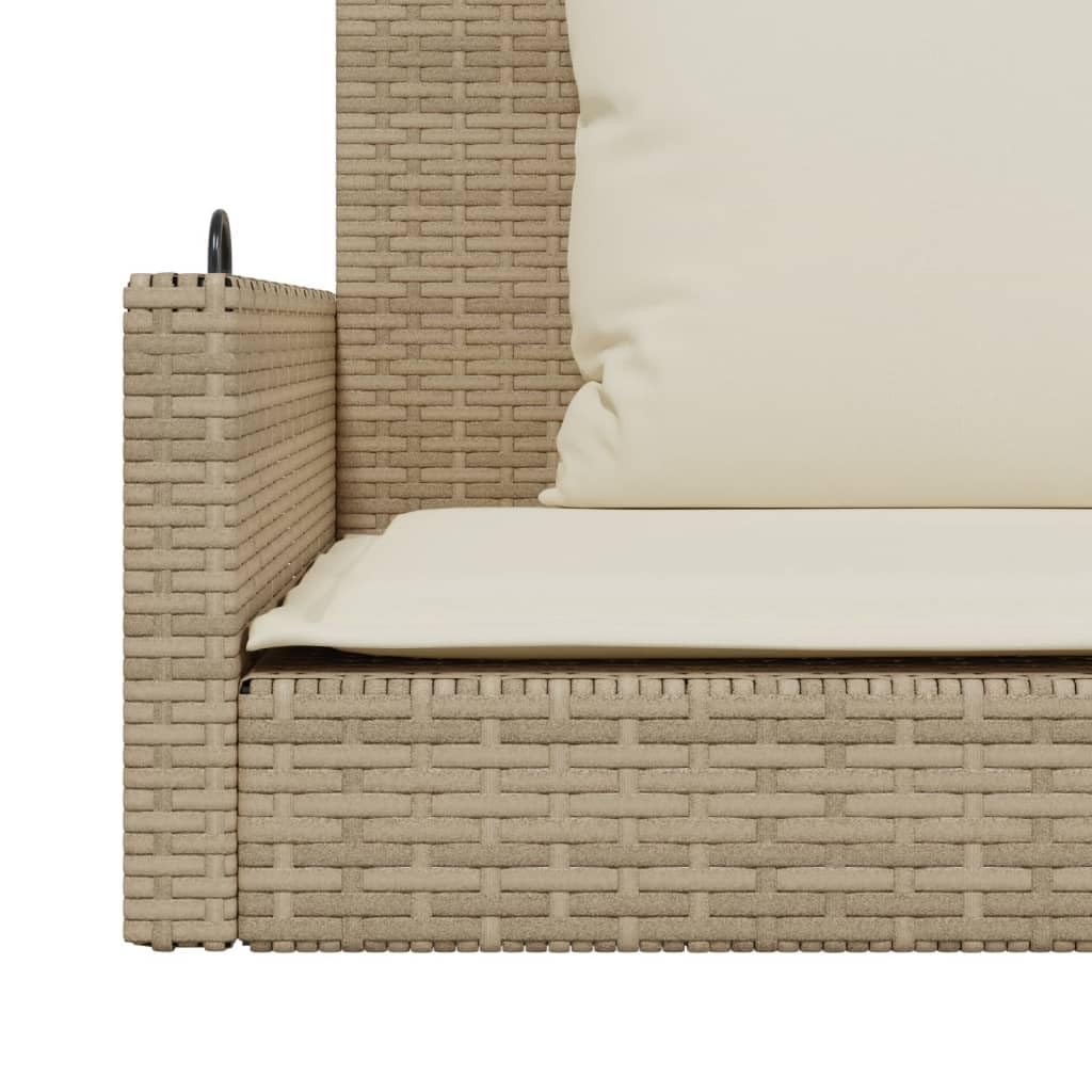 vidaXL Banco colgante con cojín, columpio colgante con anillos de fijación, banco balancín para exterior, columpio de jardín, moderno, beige polirratán