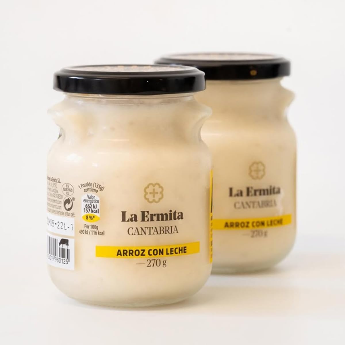 LA ERMITA Arroz con Leche Postre Lácteo Tradicional Tarro de Cristal Canela Limón Sin Gluten 270 g Pack 6