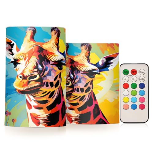 ALAZA Giraffe (1) Flickering Flameless Candles Battery Operated with Remote Timer,Tea Light Candles LED Pillar Votive Candles Set of 2 for Outdoor Indoor Decorations