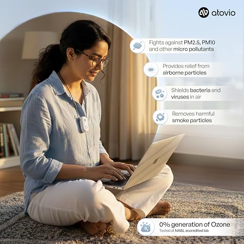 Image of Atovio Wearable & Portable Filterless Air Purifier | TESTED AT IIT KANPUR, MADE IN INDIA | 99.9% Pollutant Removal | Fights Against Dust & Smoke Allergy | 55Hr Battery (Blush Pink)