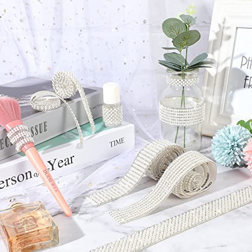 6 Rolls 5.28 Yards Pearl Diamond Ribbon Self Adhesive Rhinestone Ribbons White Faux Crystal Rhinestone Ribbon Stickers For Wedding Birthday Party Art Crafts Car Phone Shoes Decors (Silver) #TOP6