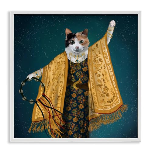 'Fashionable Cat Traditional Patterned Boho'| Framed Giclee Art