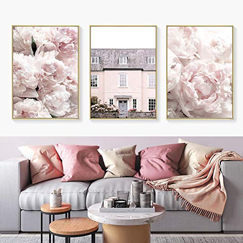 Peinture pivoine sur toile 50x70cm | Affiches florales pour déco salon cocooning