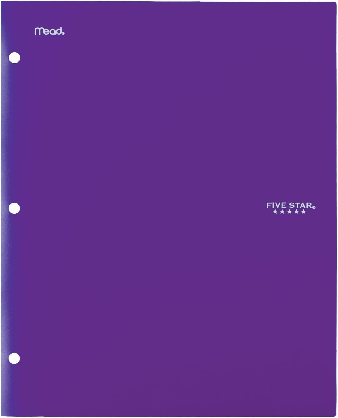 Five Star 4 Pocket Folders, Plastic, Folders with Pockets, Teal, White, Purple, Lime, 4 Pack (38076)
