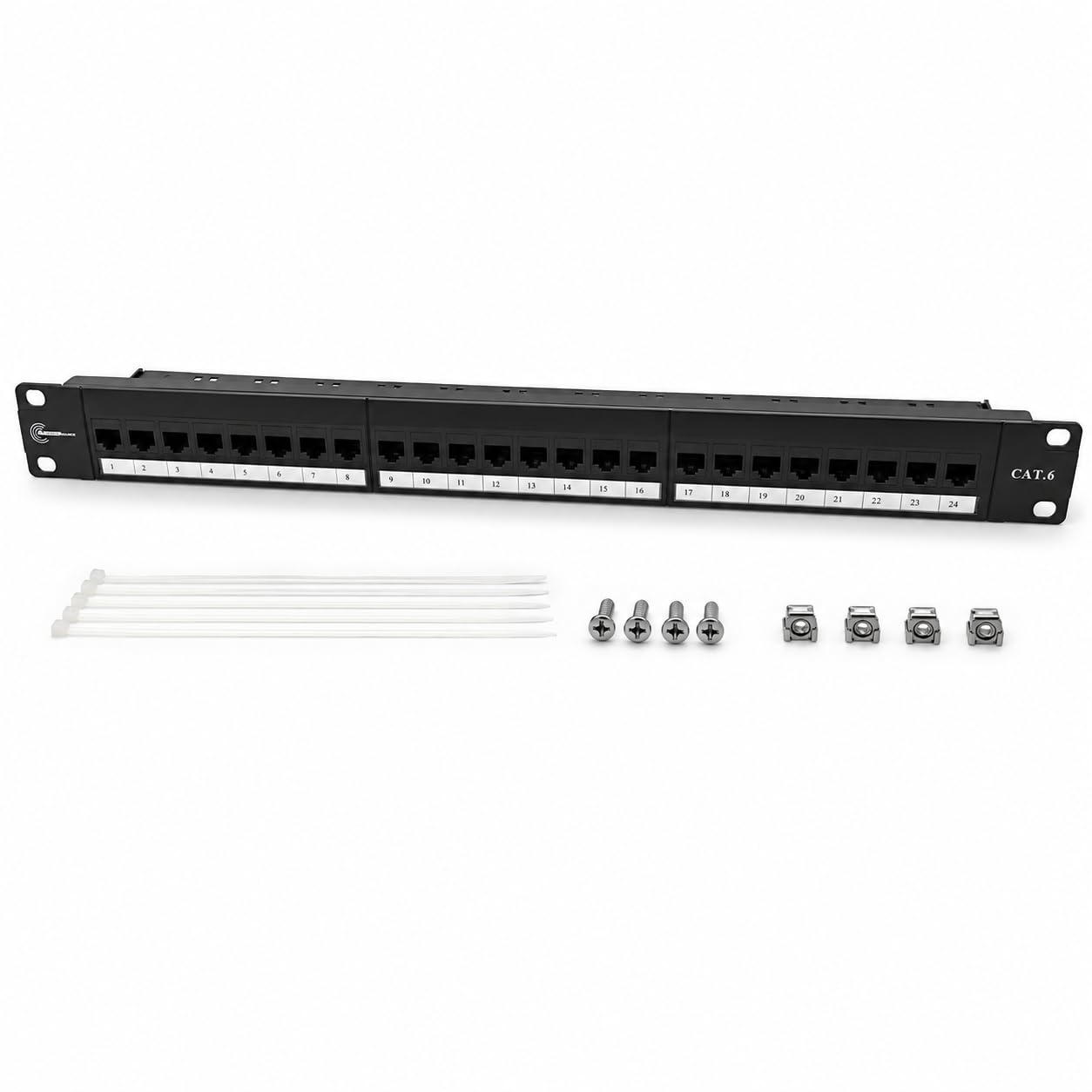 24 Port Cat6 Pass-Thru Koppler Patchpanel mit Inline-Keystone 10G Unterstützung, 48,3 cm (19 Zoll) 1U werkzeugloser Termination, einfache Installation