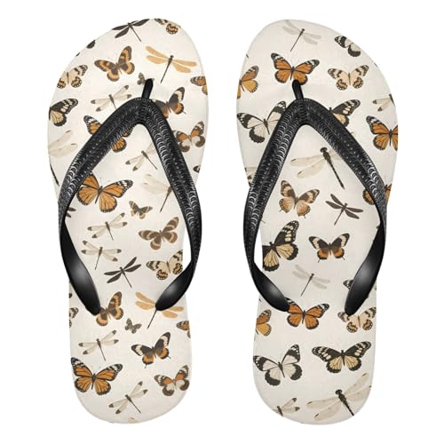 ALAZA Dragonfly Butterfly Pattern Flip Flops for Women Fashion Beach Slippers Comfort Mens Flip Flops Non-Slip Rubber Shower Slippers Sandal for Hotel Travel Sport,XS