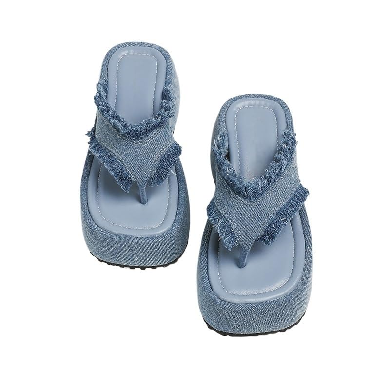 HBJWOV Thick Soled Sandals with Clip on Ears Wearing Beach Slippers Waterproof Raised Women Shoes with High Heels3