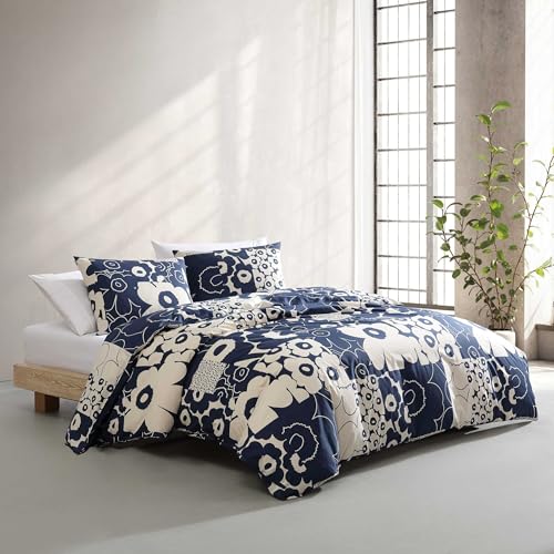 Image of Marimekko - King Duvet Cover Set, Premium Cotton Bedding with Matching Shams, Floral Home Decor (Unikko Kollaasi Blue, King)