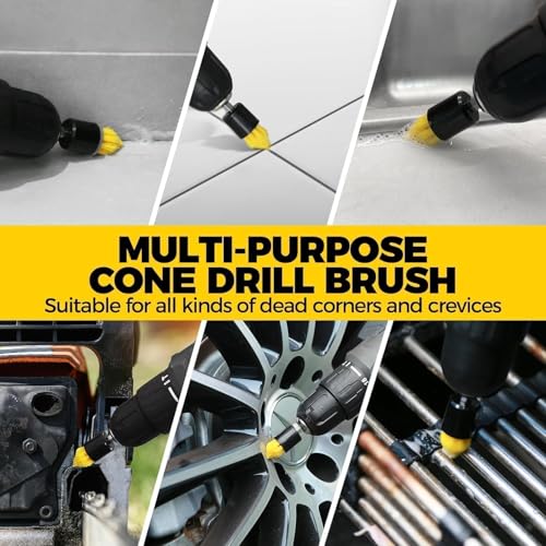 Image of 10 PCS Power Drill Scrubber Brush Attachment Set - Medium Bristle Yellow Cleaning Brushes with Extension Rod for Bathroom, Tile, Floor, Kitchen, Car & Bathtub Deep Cleaning