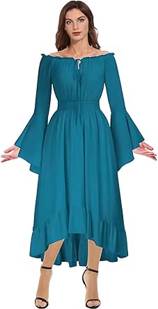 Guiran Women's Medieval Dress with Smocked Waist Ruffle Skirt