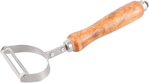 Kichvoe Pelador de verduras de acero inoxidable con mango de madera, pelador de frutas de melón, pelador de manzana horizontal, cortador de metal,