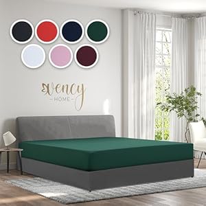 Vency Jersey Fitted Sheet 180 x 200 cm Dark Green - Fitted Sheet 100% Cotton, Flat Sheet 180 x 200 cm up to 25 cm Mattress Height Dark Green