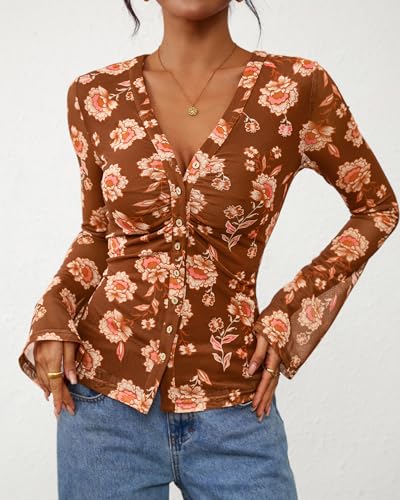 Button Down Shirts for Women Floral Boho Tops - image 2