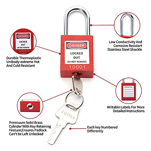 Lockout Tagout Locks Loto Tags - Lockout Locks Keyed Different Safety Padlocks Lockout Station Omgtmd Lock Out Tag Out Kit (100, Red) #TOP6
