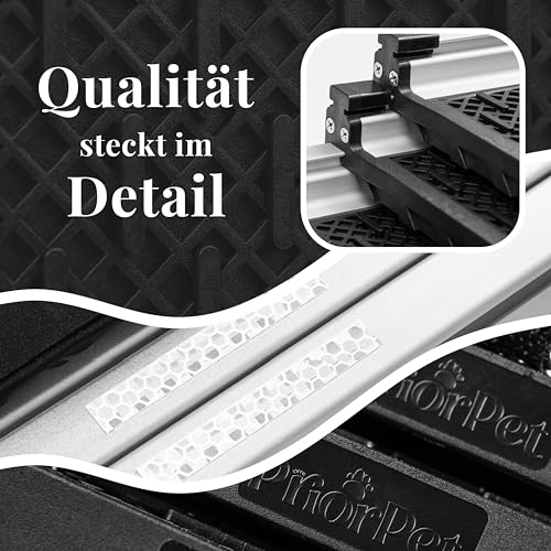 Hunderampe Auto Klappbar- Teleskop Alu Rampe für große Hunde - Stabile Hundetreppe Auto & SUV - rutschfest - Reflektierende Seiten - Hundeleiter Auto - 90kg Belastbarkeit - Befestigungsclip - Schwarz