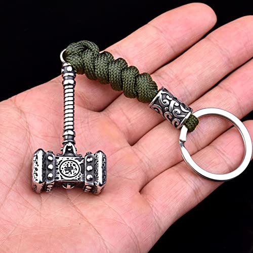 WDBAYXH Porte-Clés Norse Handmade Lanyard Thor's Hammer, Paracord Tissé, Perles en Métal Viking, Porte-Clés Pendentif Clé de Sac, Accessoires de Style Extérieur,Vert Cover