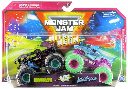 Monster Jam 2023 Nitro Neon Series 2-Pack Alien Invasion vs Megalodon