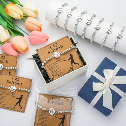 20 Pcs Softball Bracelet Bulk Team Gift Sport Party Favor Sport Bead Ball Charm Bracelet with Inspirational Card2