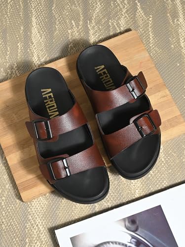 Image of AFROJACK Men's Sandals | Casual Sandal /Slippers For Men With PU Upper | Comfortable Sole Stylish & Durable Design | Slip-on Style | Light Weight, s4500