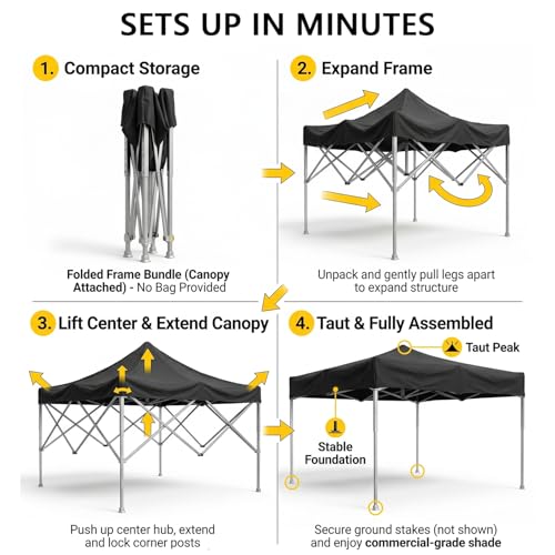 Image of OUTO Heavy Duty Gazebo Tent 6.5 ft | 16.8 Kg Strong Frame | UV Protection Foldable Pop-Up Canopy Tent with 4 Side Open | Outdoor Folding Tent for Garden, Terrace, Events & Promotional Use (Black)