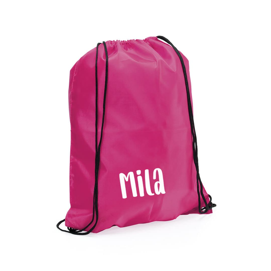 eBuyGB Personalised Drawstring Bag with Custom Name, Kids Backpack, Gym Rucksack, School Sport Bag, Children's PE Kit (Pink)