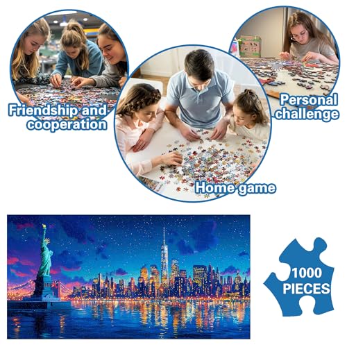 Reofrey Puzzles for Adults 1000 Pieces - NEW YORK NIGHTSCAPE, Special Shape Jigsaw Puzzles, Challenging Impossible Puzzle, Fun Family Game & Unique Home Decor (16x31 Inch /41x80cm) Idea - Image 6