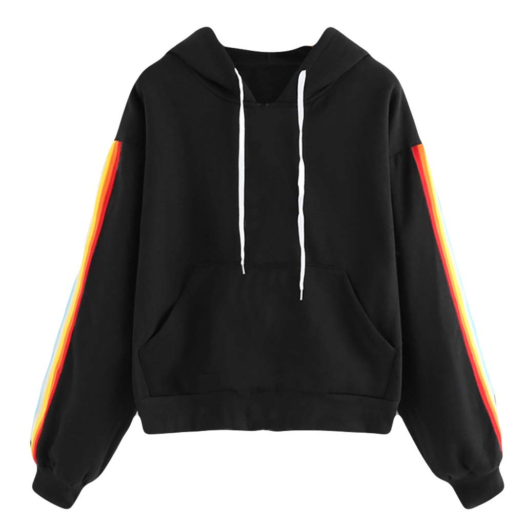 61uourGE Women's Hoodies with Pocket Long Sleeve Rainbow Hooded Sweatshirts Blouse Tops