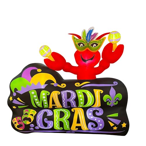 SEASONBLOW 6 FT Mardi Gras Inflatable Lobster with Carnival Mask Sign Decorations for Yard Garden Lawn Indoors Outdoors Home Holiday