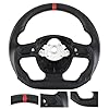 Acclcors Full Leather Steering Wheel Anti-slip Perforated Leather Grip Breathable D-shaped Flat Bottom Steering Wheel with Red Stitched, Fit for Audi for A4(only B7) for A5 for S4 for S5 2008-2010